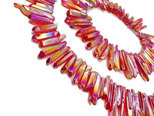 MOSOAO Red Crystal Points Titanium Coated Lemurian Seed Quartz Rough Sticks Spikes Point Beads 4.5oz Lot Average 30-75Pcs (Red)