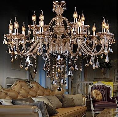 YanCui@ Chandelier Crystal Cognac Color Luxury Modern Fashion 2 Tiers Living 15 Lights , multi color-110-120v