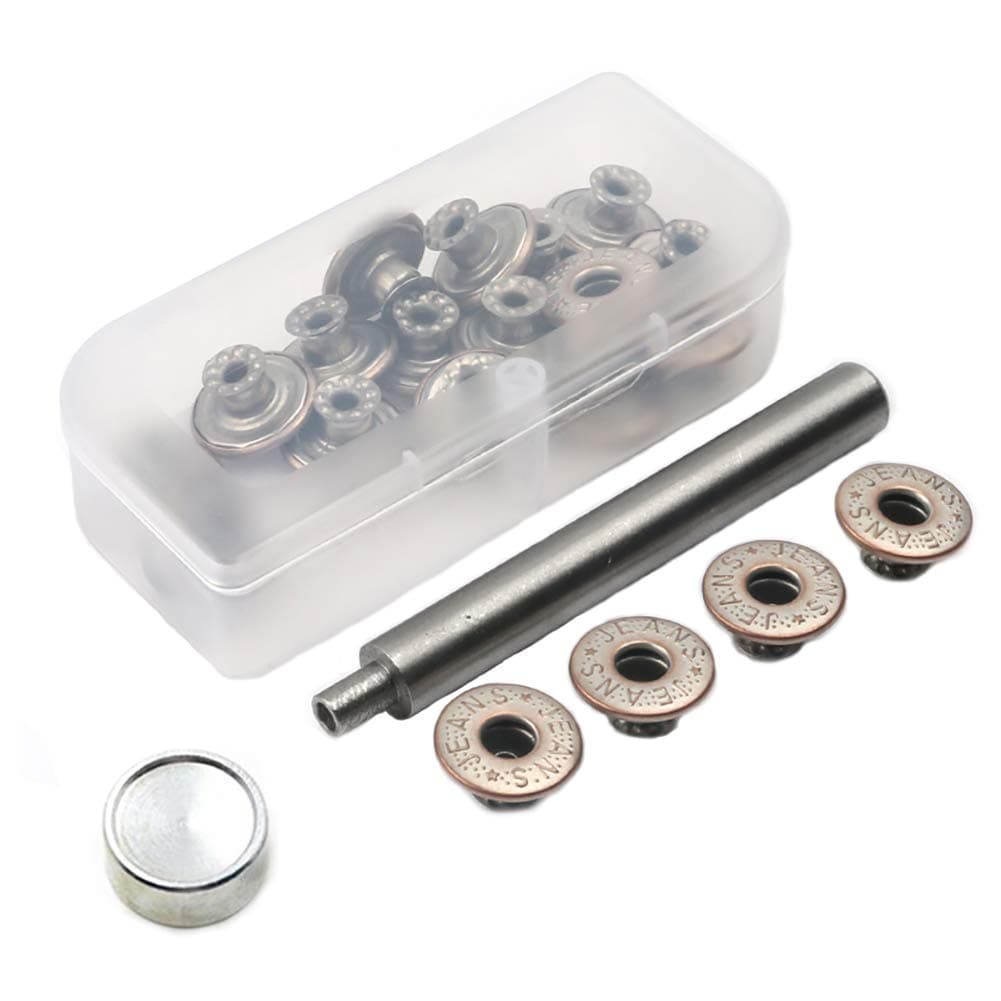 20 Pieces Jeans Button Tack Buttons Snap Fastener Press Studs Metal Replacement Kit with Storage Box, Diameter 17MM(0.67 Inch) (Style 4)