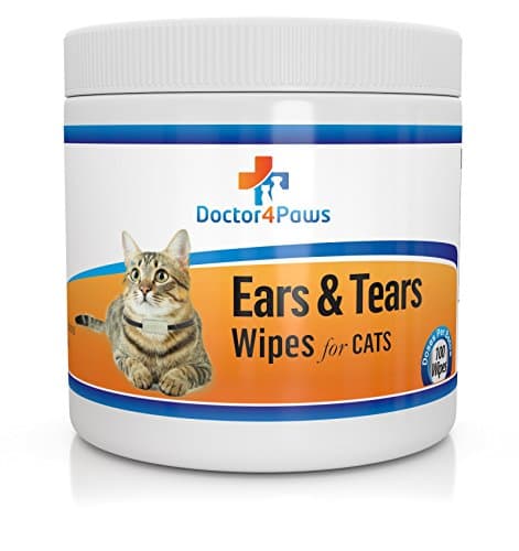 Ears &amp; Tears Cleaning Wipes for Cats - Natural Treatment for Ear Mites, Ear Infections &amp; Tear Stains - 100 Premium Presoaked Bleach Free Cotton Pads - Good for Rabbits &amp; Chinchillas too