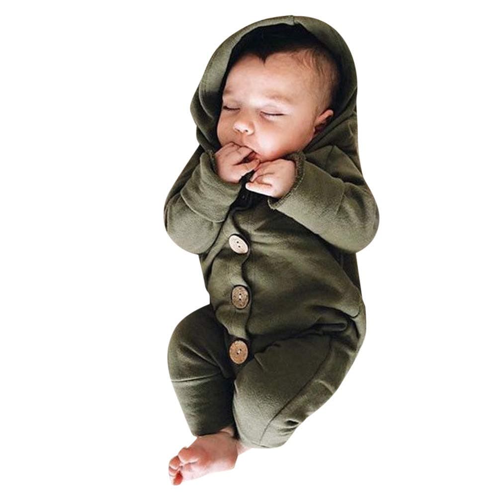Baby Romper,Toddler Newborn Kids Girls Boys Solid Color Hooded Button Romper Jumpsuit Playsuit Outfits Clothes