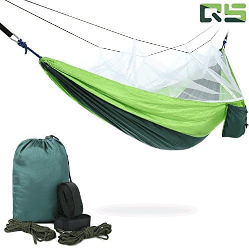 Camping Hammock — Portable Mosquito Hammocks Lightweight &amp; Compact - for Outdoor, Hiking, Camping, Backpacking, Travel, Backyard, Beach Or Any Adventure (Green)