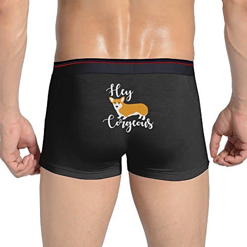 Hey Corgeous Funny Cute Corgi Mens Cotton Underwear Black Stretchable Trunks Boxer Briefs M