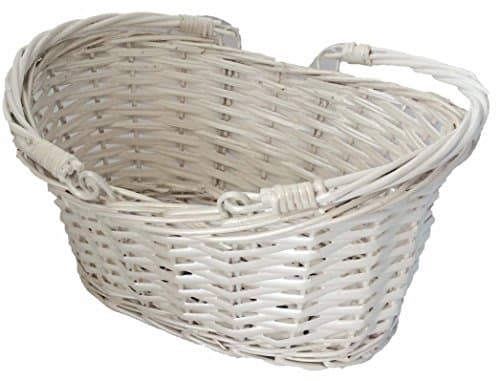 TOPOT White painted Oval Willow Basket with Hard Liner &amp; Swift Handles