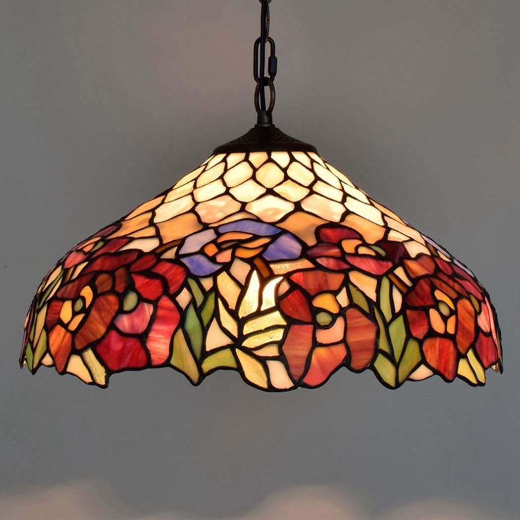 DSHBB Tiffany Style Chandelier,40CM Simplicity Stained Glass Pendant Lamp Flower,bar,Bedroom,Living Room Decoration Pendant Lamps E27,40W