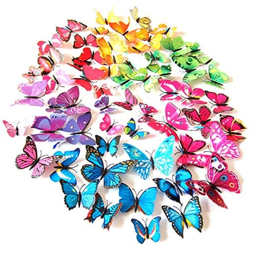 Kosause 6 Colors 3D Butterfly Removable Mural Stickers Wall Stickers Decal for Home and Room Decoration 72 Pieces