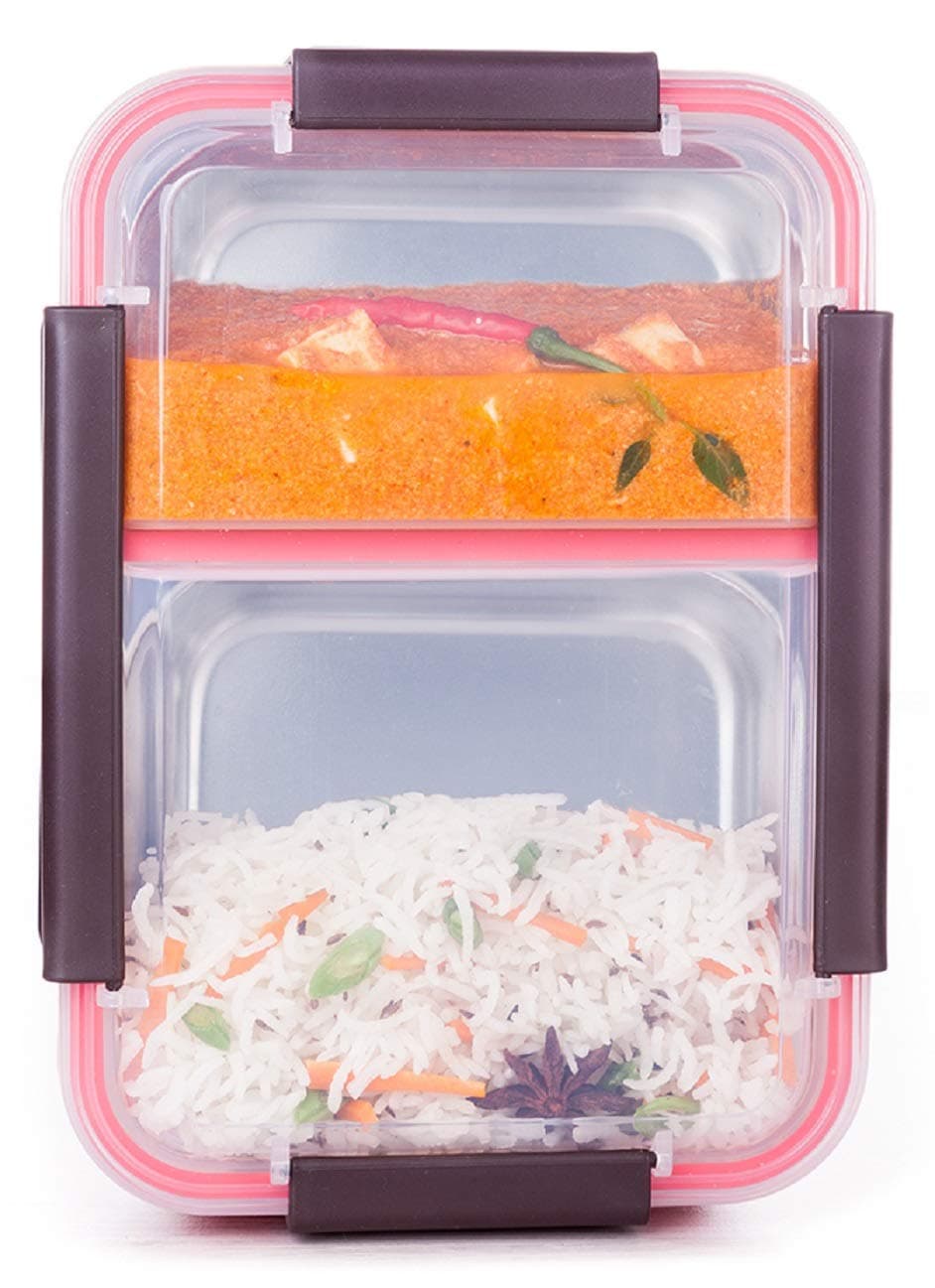 RK enterprise UCRAVO Stainless Steel BPA-free Removable in 2 Compartments , Leakproof Portion Control Bento Boxes for Adults, Kids, School, Office (Assorted Colour)
