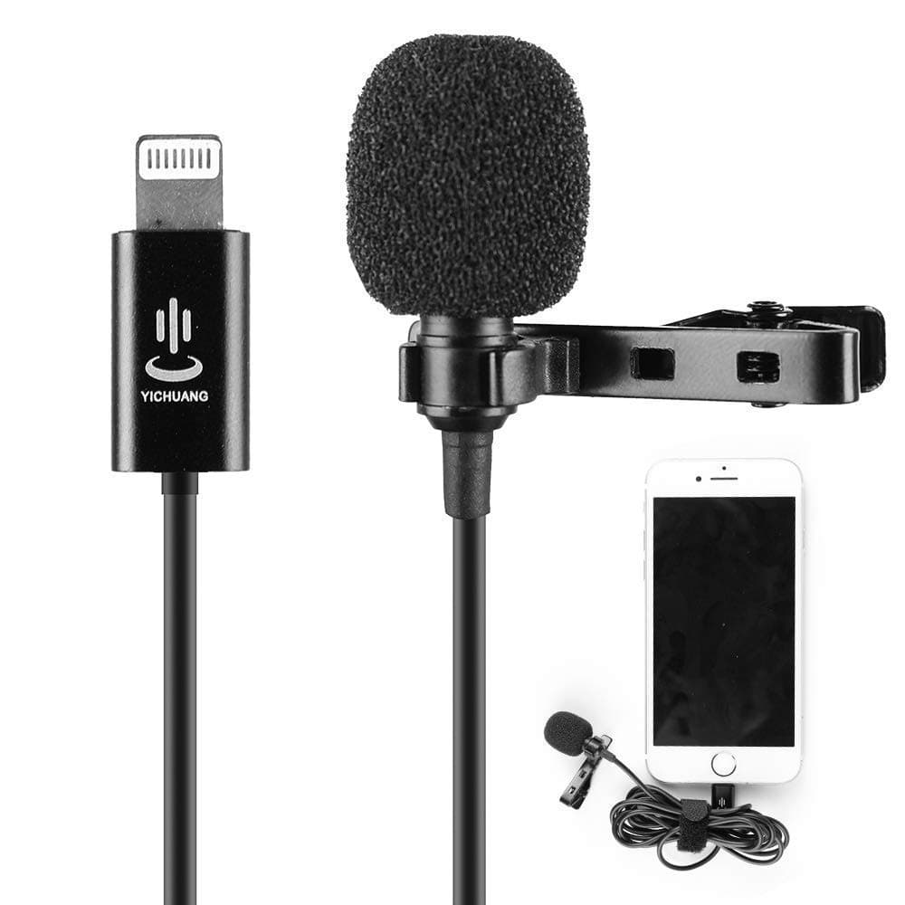 Microphone Professional for iPhone Grade Lavalier Lapel Omnidirectional Phone Audio Video Recording Lavalier Condenser Microphone for iPhone X Xr Xs max 8 8plus 7 7plus 6 6s 6plus 5 / iPad（1.5m）