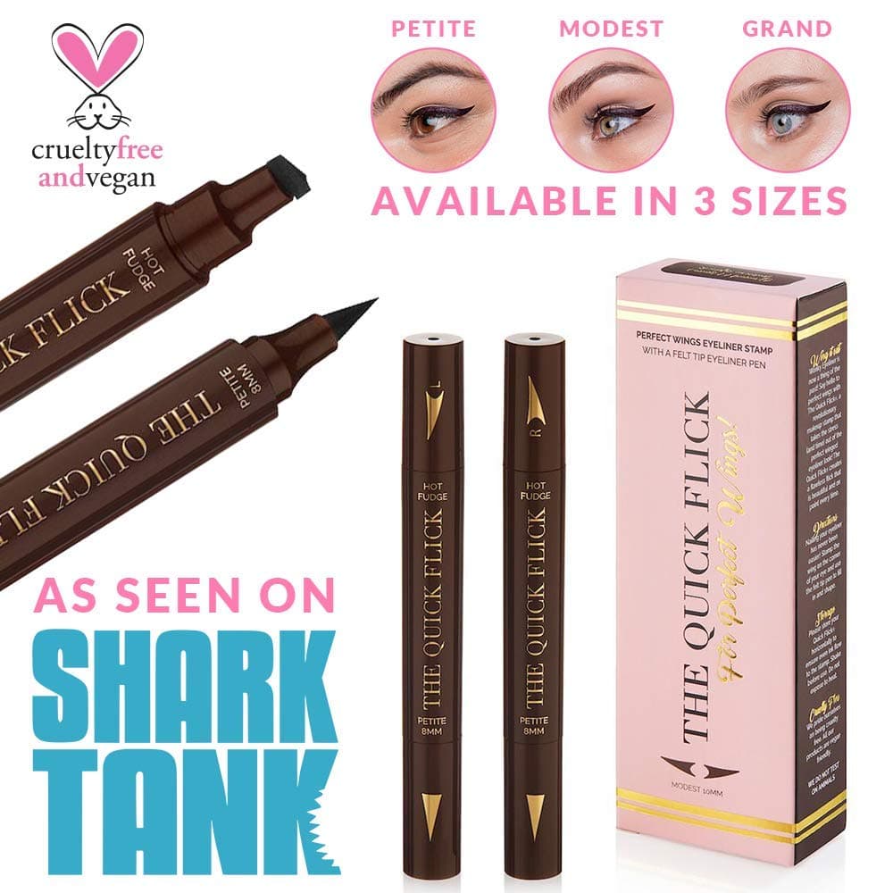 The Quick Flick - Brown Eyeliner Stamp Waterproof Eyeliner, Smudgeproof, Liquid Eyeliner Pen, Winged Eyeliner Stamp, Includes 2 Pens, Australian Makeup, As Seen on Shark Tank in Hot Fudge 8mm Wing