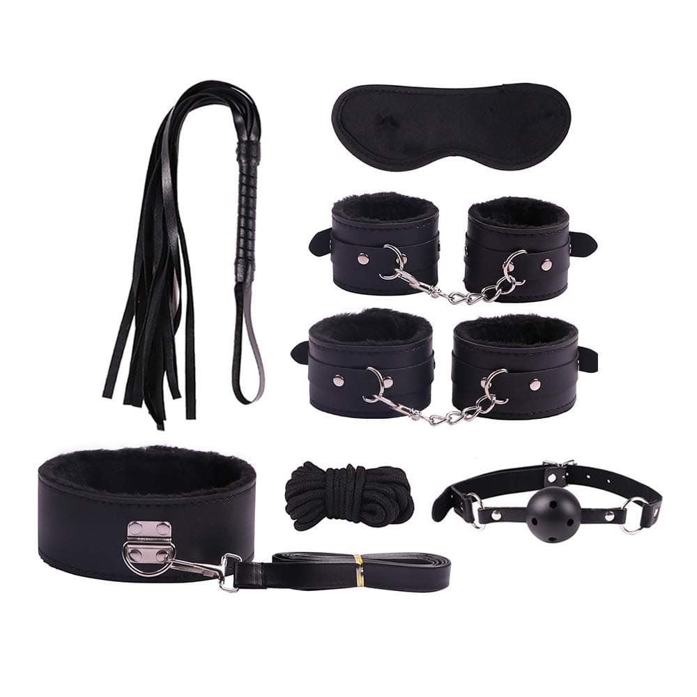 Binding Bundled Set Suit Plush Yoga Long Leather 7Pcs 5 Colors BSDM Gear Sēxy Kit Blindfold Hāndcuff Whip SM Cosplay Queen Rëštrâîňtš for Lover Beginner Funny Toys Seeking Excitement