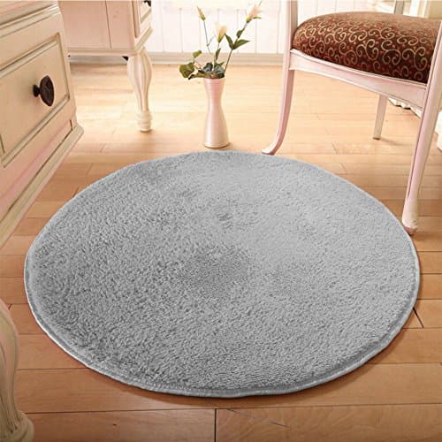 Hubo 40" Polyester Round Area Rugs and Carpet Super Soft Living Room Bedroom Home Shaggy Rugs -Grey
