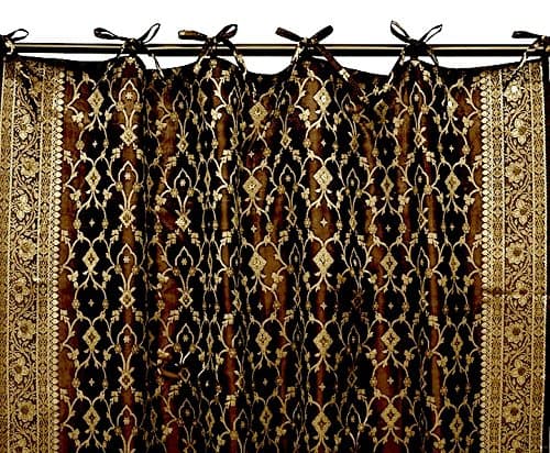 Indian Kela Sari Curtain Panel (Black)