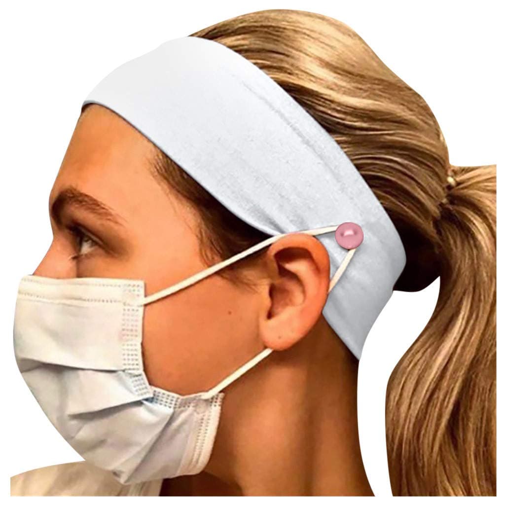 Headbands with Buttons for Nurses | Headband for Holding Mask for Doctors & Healthcare Workers (Mask not Included) | Moisture Wicking, Soft, Premium Sweat Band Solid Color (White)
