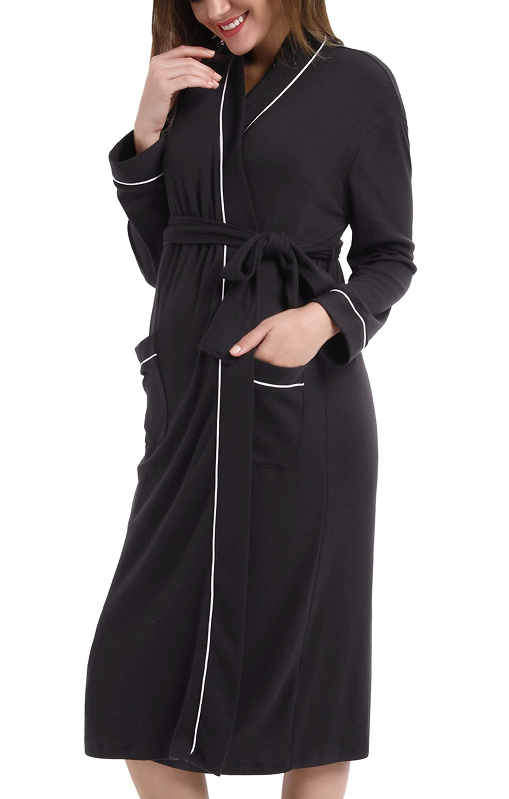 Women's Maternity Long Sleeve Long Robe Soft Warm Kimono Lounge Bathrobe Robe