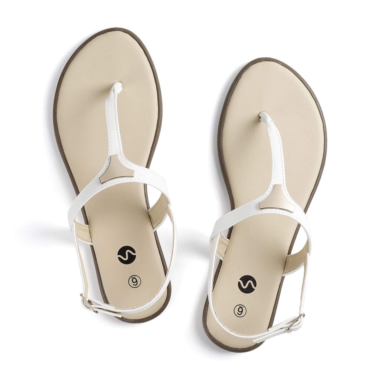 Flat Thong Ankle Strap Sandals with Fashion Triangle Metal for Women