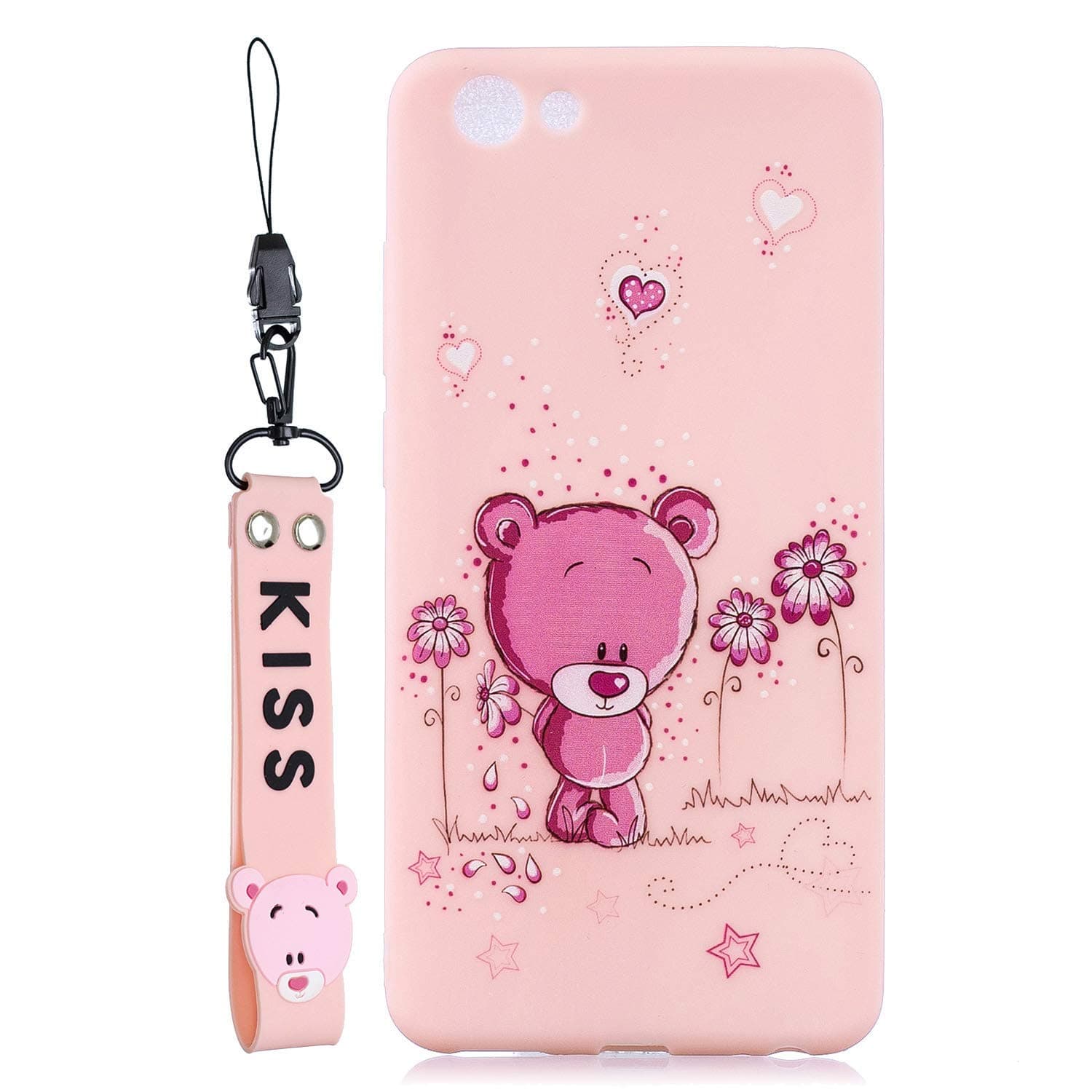 Huiran Case Compatible with vivo Y71 Soft TPU Silicone Panda Flexible Cute Animal Protective Back Cover+Bear Lanyard