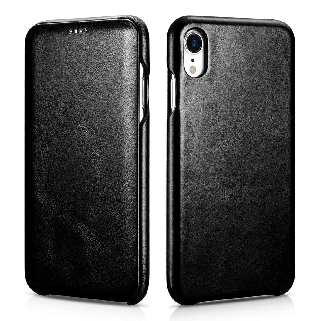 FUTLEX Genuine Leather Folio Case Compatible with iPhone XR - Vintage Style Leather Folio Cover - Built-in Magnetic Closure - Supports Wireless Charging - Black