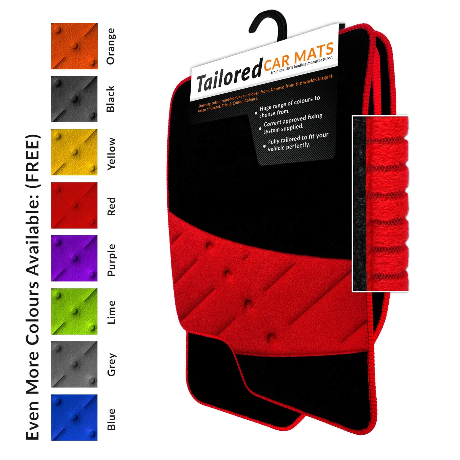 Car Mats FOR Kia Picanto (3rd Gen) 2017+ Black Carpet & Red Ribbed Trim & Red Full Width Heel Pad [SAPP-2215]