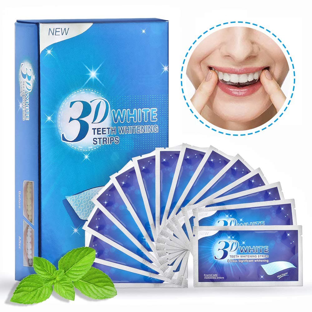 Herwiss Teeth Whitening Strips, 3D White Whitestrips with Mint Flavor for Gum Health and Refresh Breath, Dental Whitener Kit Elastic Gels for Teeth Stain Removal - 14 Treatments for Teeth Care