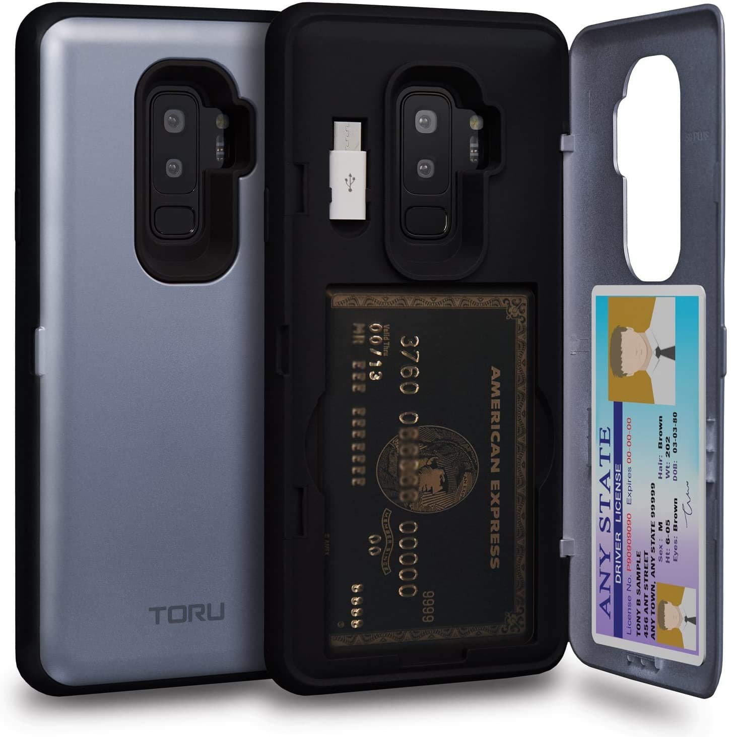 TORU CX PRO Galaxy S9 Plus Wallet Case Blue with Hidden Credit Card Holder ID Slot Hard Cover, Mirror & USB Adapter for Samsung Galaxy S9 Plus - Orchid Gray
