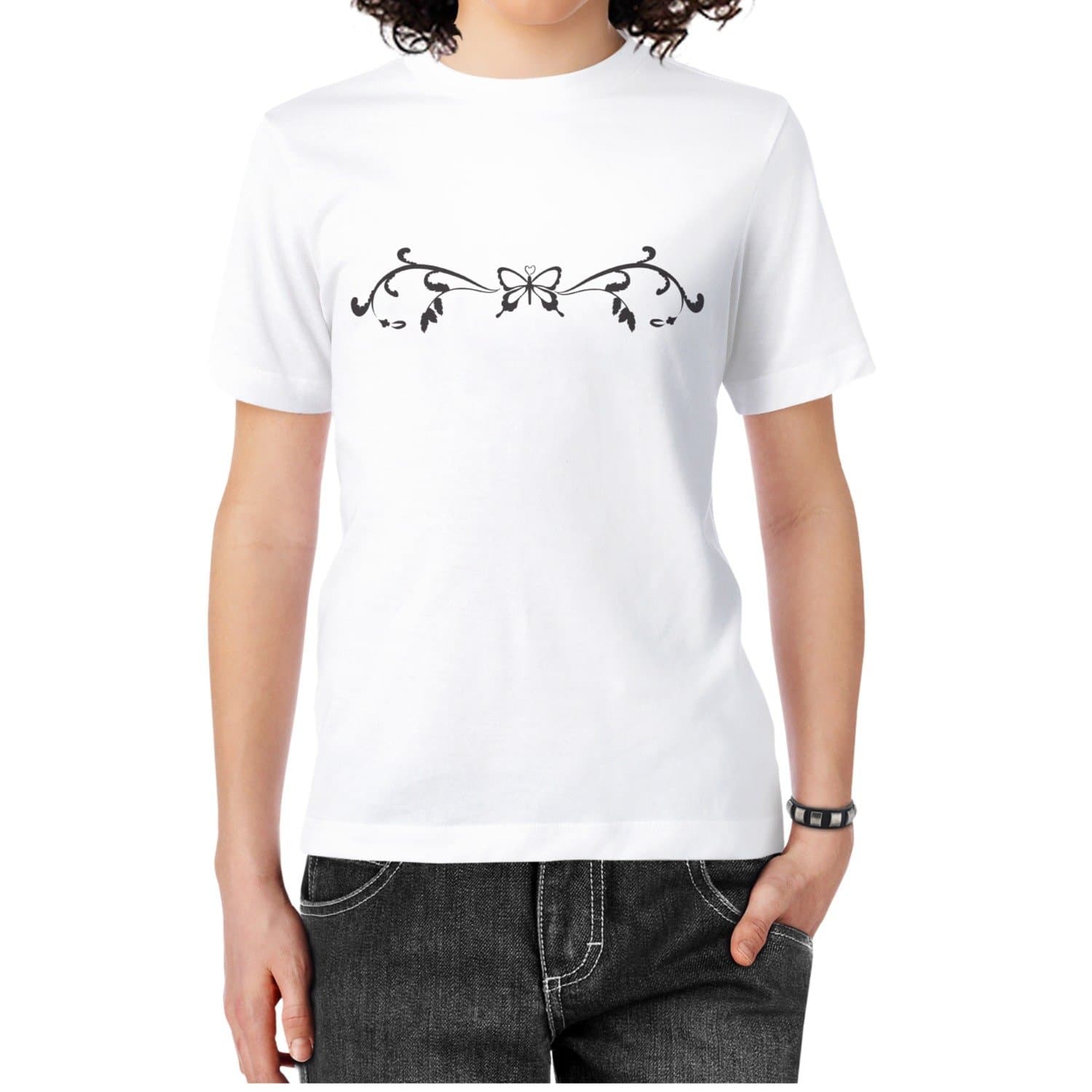 Eoyles Butterfly Wings Women Comfortable Casual Round Neck White T Shirt