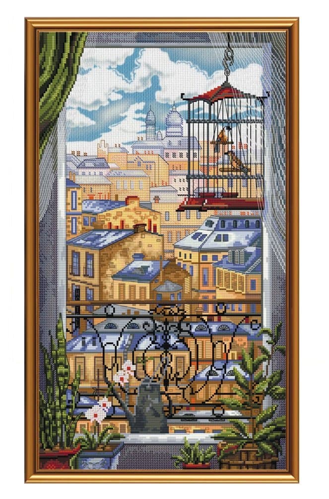 DIY Beaded Embroidery Kit - Window to City - 10,5" X 18", Home Decor