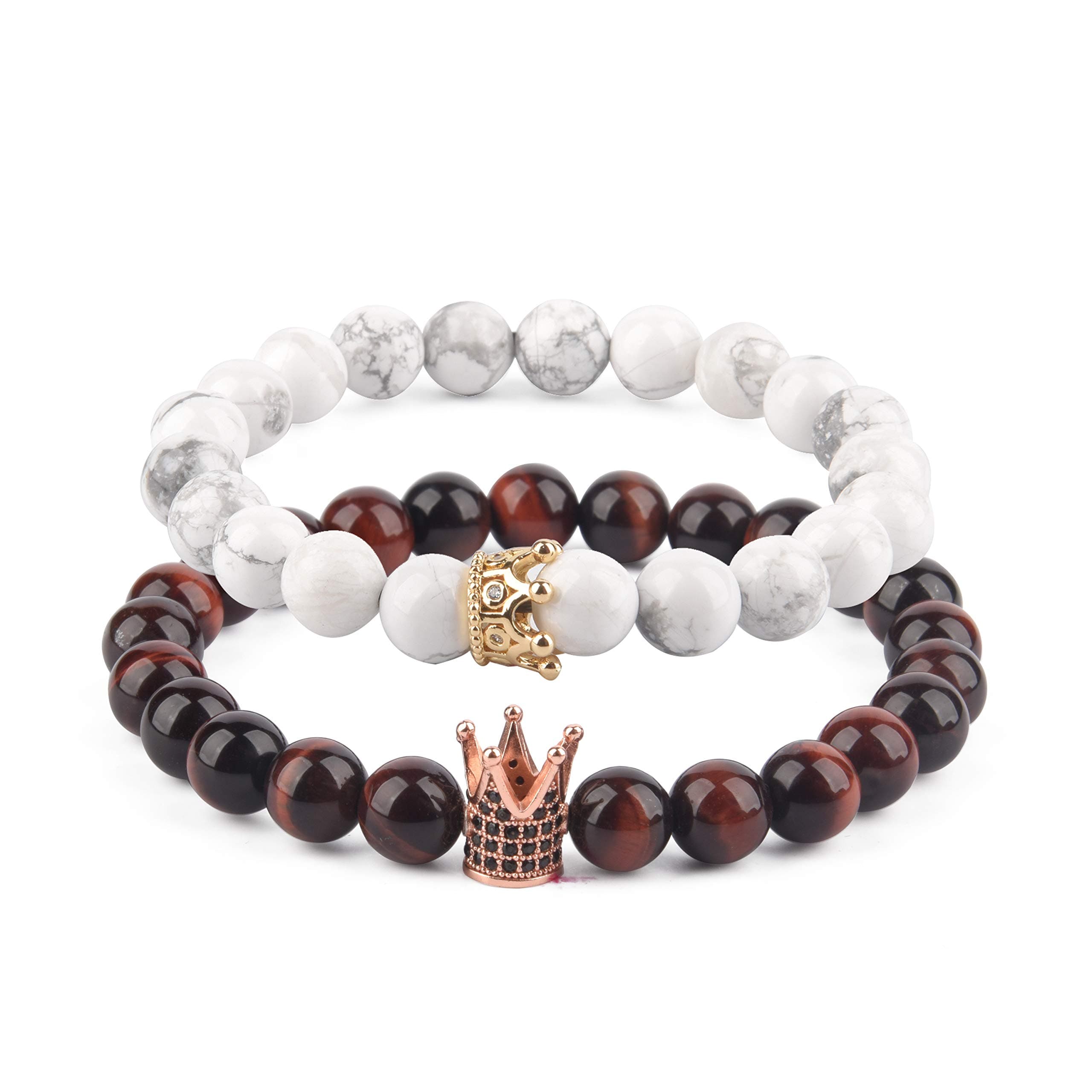 Distance Bracelets with Jewellery Bag & Meaning Card | Strong Elastic | Friends Relationship Couples His Hers Black Agate Onyx White Howlite