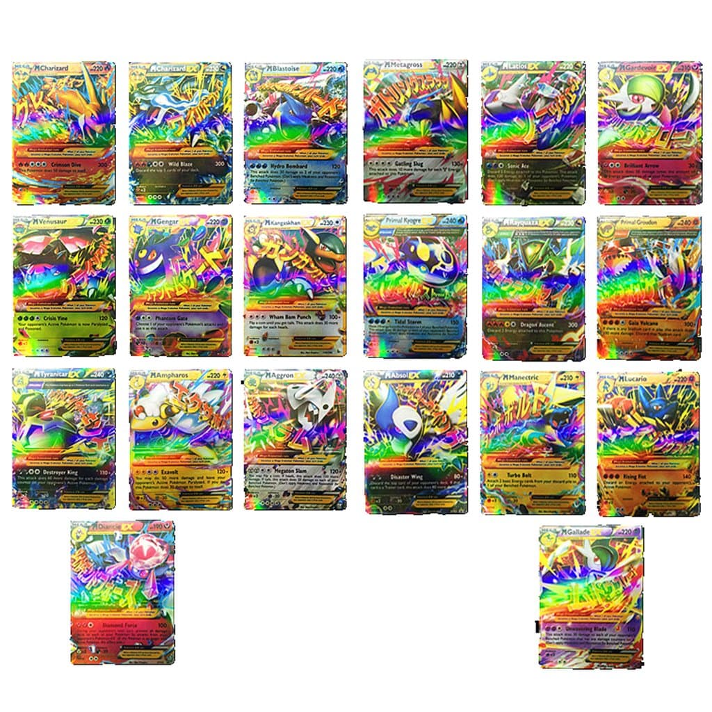 Mega EX Pokemon Cards Holo Game Cards - 20Pcs (With One Pokemon Sticker)