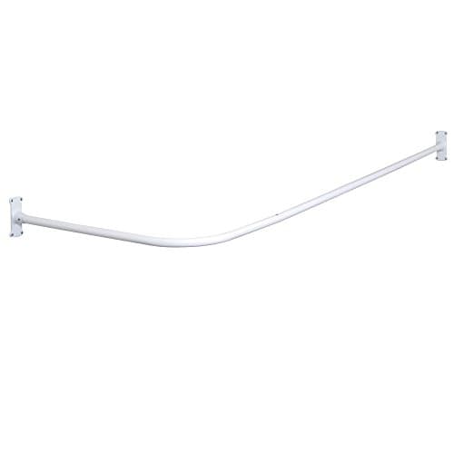 66"L x 28"W Never Rust Aluminum L Shaped Corner Shower Rod- with Vertical Ceiling Support Rod - White