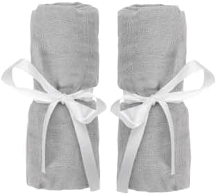Fitted Sheets for Travel Crib & Play Yard Floor Pad (2-Pack) - Ultra-Breathable, Washable and Ultra-Soft, 100% Muslin Cotton, 34" x 48", Grey
