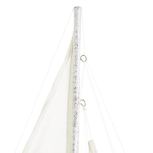 Deco 79 木製セイルボート装飾彫刻 アンティーク調ホームデコスタチューブラウンビーズアクセント、アクセントフィギュア 19インチ x 4インチ x 28インチ、ホワイト