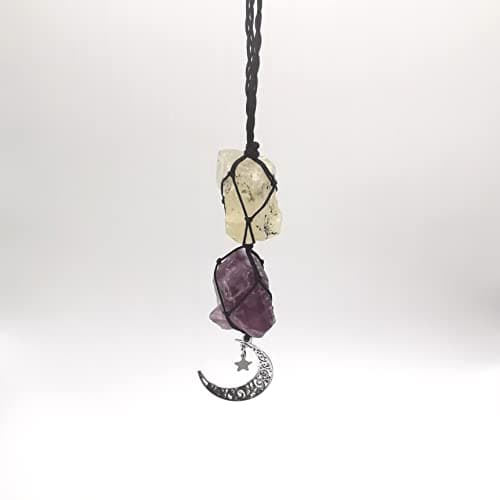 LFaize Handmade Raw Himalayan Salt Car Accessory - Car Charm Rear View Mirror Ornament - Citrine + Fluorite - Mother's Day Gift