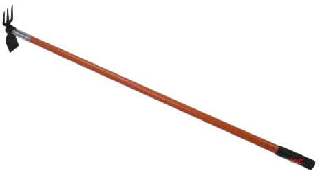 3-Prong Cultivator Hoe with Dual Heads for Weeding & Cultivating and Planting, Black, Garden Tool, Garden Hoe, Manual, American Fiberglass Handle. Assembled in USA.