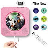 CD Player with Screen Wall Mountable Bluetooth Home Audio Remote Control Built-in HiFi Speakers USB MP3 3.5mm Headphone Jack AUX Input/Output, (Pink)