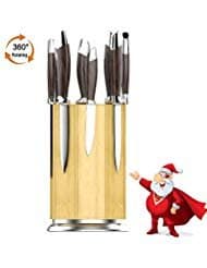 Knife Block,Bamboo Magnetic 360°Rotating Knife Block with Aluminum Alloy Base and Non-Slip Feet, Luxury Gift and Amazing Handicraft,Stable and Safe - Winner of Kitchen Test