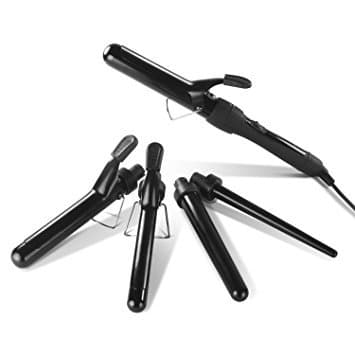Le Beaute 5-in-1 Curling Iron and Wand Set - 5 Interchangeable Tourmaline Ceramic Barrels and Heat Protectant Glove Included: 2 Clipped, 3 Clipless 1/2 Inch To 1 1/2 Inch