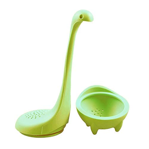 Dinosaur Loose Leaf Tea Infusers with Long Handle Neck Cute Ball Body, Silicone Lake Monster Mesh Tea Ball Strainer Steeper (Green 140x45mm)