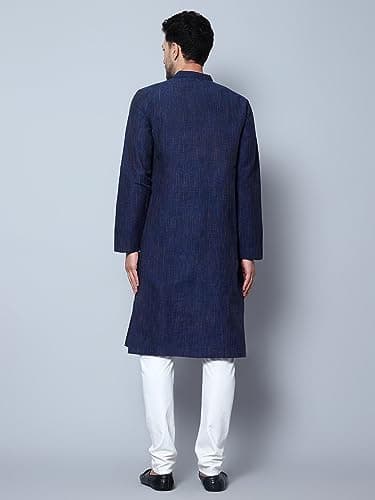 Latest Chikan Men's Cotton Regular Textured Long Kurta Full Sleeves - Casual Ethnic Wear�