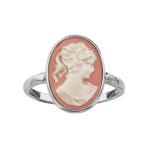 1001 Bijoux Silver Rhodium Pink and White 10x14 mm Oval Cameo Ring. Finger 58