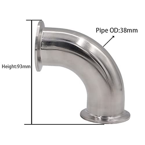 DERNORD 2 Pack 1.5" Tube OD Sanitary Ferrule Elbow 90 Degree Pipe Fitting with 4 Silicone Gaskets SUS304 Tri Clamp 1.5 Inch