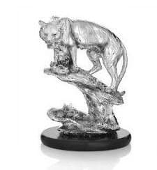 OTTAVIANI Tiger Sculpture in Silver Metal Height 26 Cm