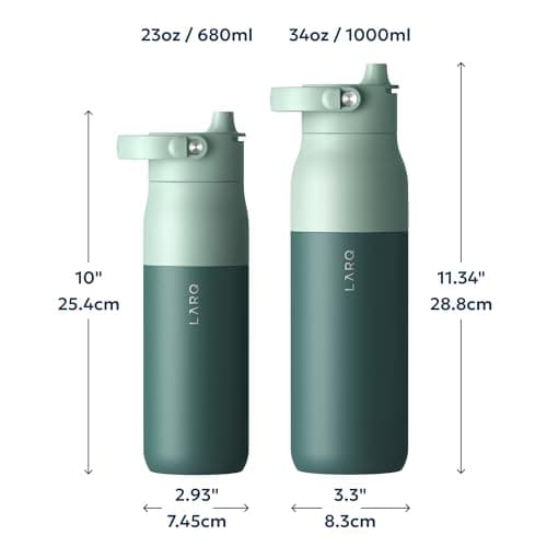 LARQ Bottle PureVis 2 34 oz - UV Water Purifier with Self-Cleaning + App Hydration Tracking, Insulated Stainless Steel Water Bottle | Reusable & Travel Friendly, 1-Year Warranty, Eucalyptus Green