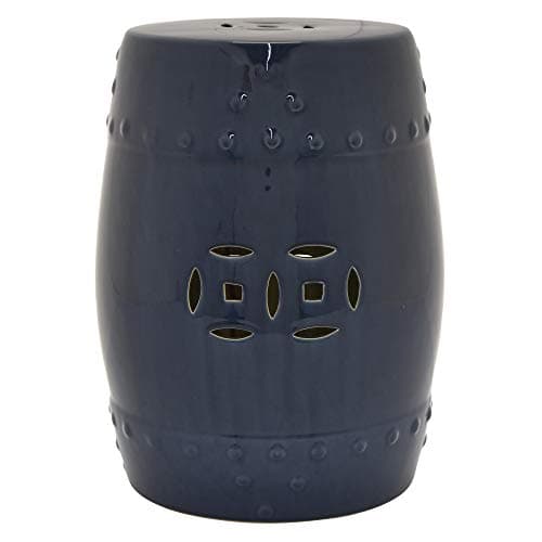 Three Hands Blue Porcelain-Ceramic L x 13in W x 18in H Garden Stool, 18" High x 13" Diameter