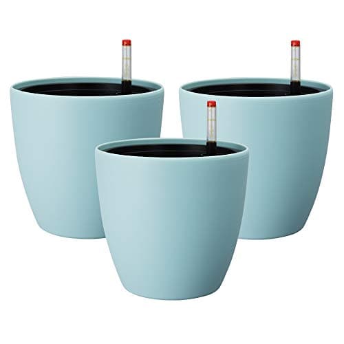 KITADIN Self Watering Planter 3 Pack Decorative Planter Modern Garden Pot for Indoor Outdoor Plants Flowers Herbs Succulents (L, Mint Green)