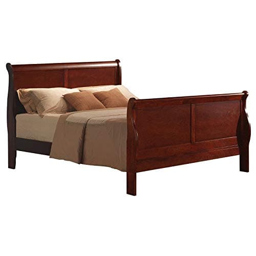 BOWERY HILLTraditional Style Queen Sleigh Bed in Cherry | KD Headboard, Footboard