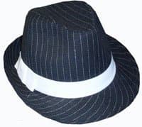 BLACK AND WHITE PINSTRIPED GANGSTER FEDORA HAT - ADULT, ONE SIZE FITS MOST