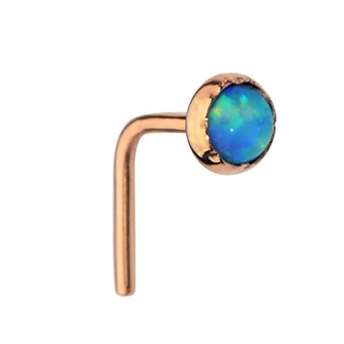 Sampson Nose Ring - Nose Stud - 14K Rose Gold Filled 20 Gauge Set with a 3mm Blue Opal