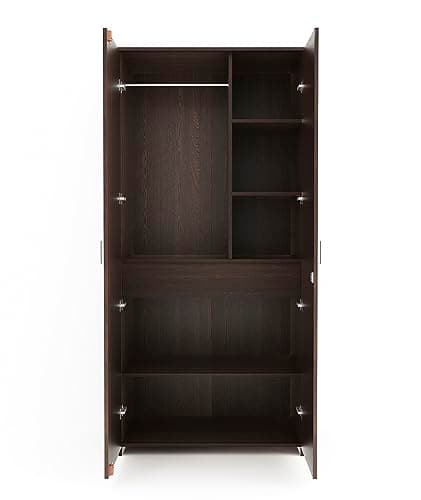 BLUEWUD Andrie Engineered Wood 2 Door Wardrobe with Drawer, (Wenge)