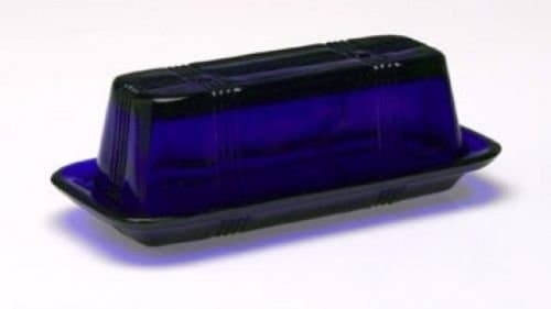 COBALT BLUE Style Glass Rectangle Butter Dish Covered Butter Dish Depression