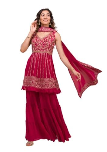 Xomantic Fashion Womens Purple Designer Zariwork Georgette Readymade Sharara Suit